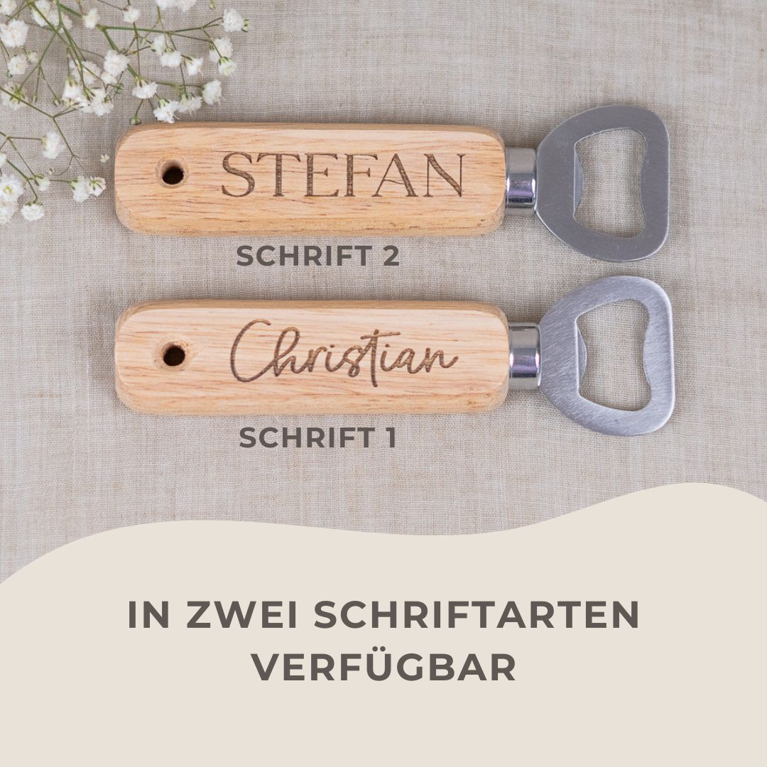 Flaschenöffner personalisiert aus Holz mit Namensgravur