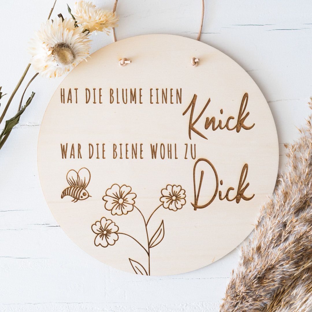 Gartenschild mit Spruch aus Holz "Blume Knick"