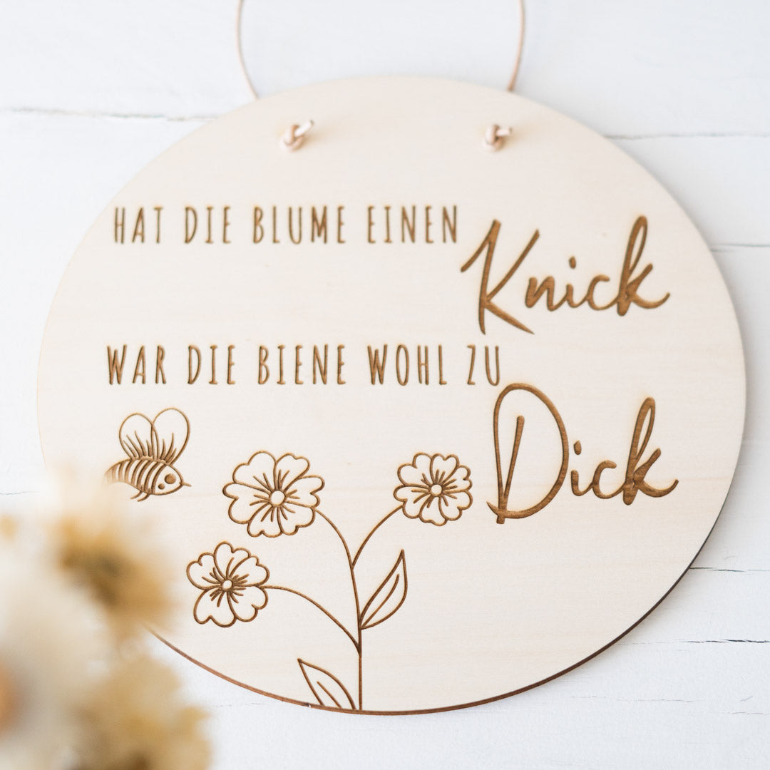 Gartenschild mit Spruch aus Holz "Blume Knick"