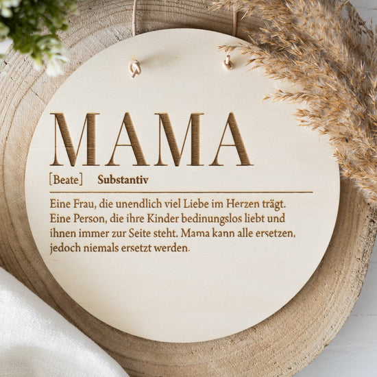 Holzschild personalisiert zum Muttertag "Definition Mama"