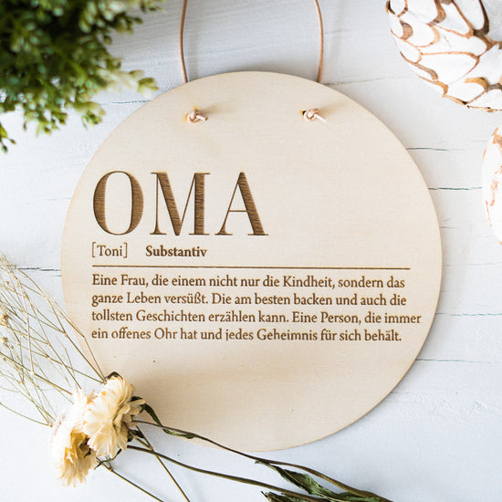 Holzschild personalisiert zum Muttertag "Definition Oma"