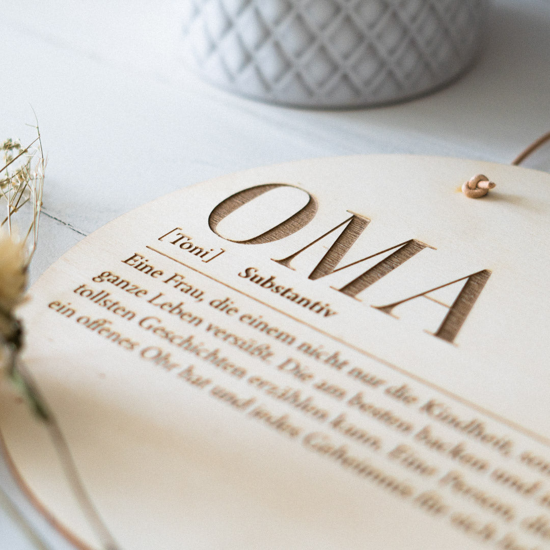 Holzschild personalisiert zum Muttertag "Definition Oma"