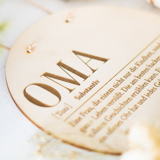 Holzschild personalisiert zum Muttertag "Definition Oma"