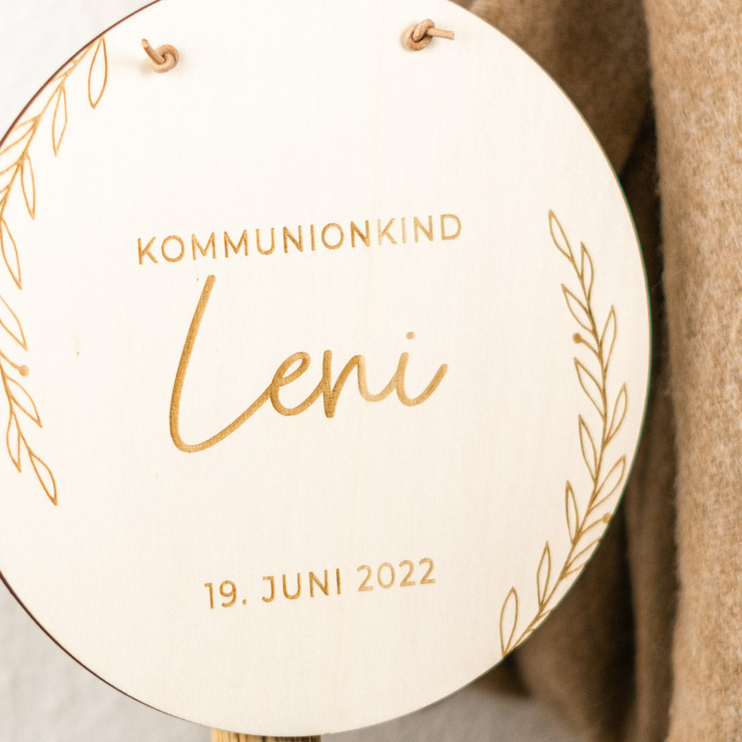 Holzschild personalisiert zur Taufe oder Kommunion  "Flower"