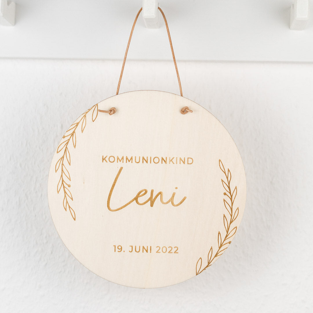 Holzschild personalisiert zur Taufe oder Kommunion  "Flower"