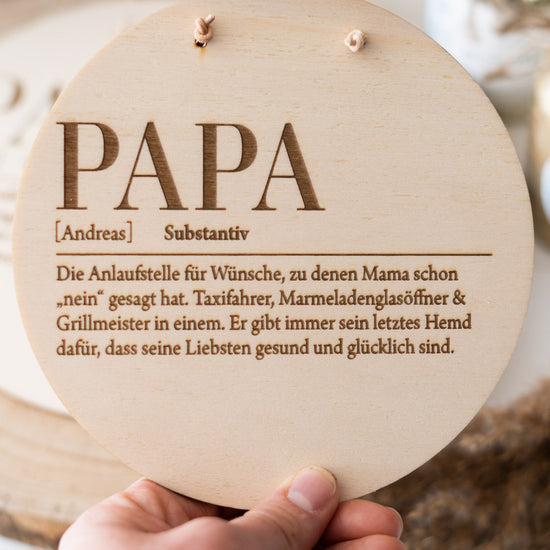 Holzschild personalisiert zum Vatertag "Definition Papa"