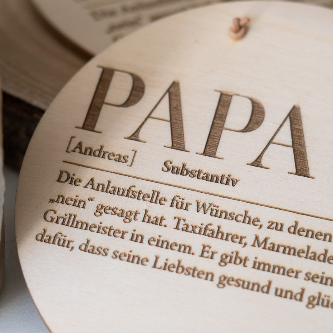 Holzschild personalisiert zum Vatertag "Definition Papa"