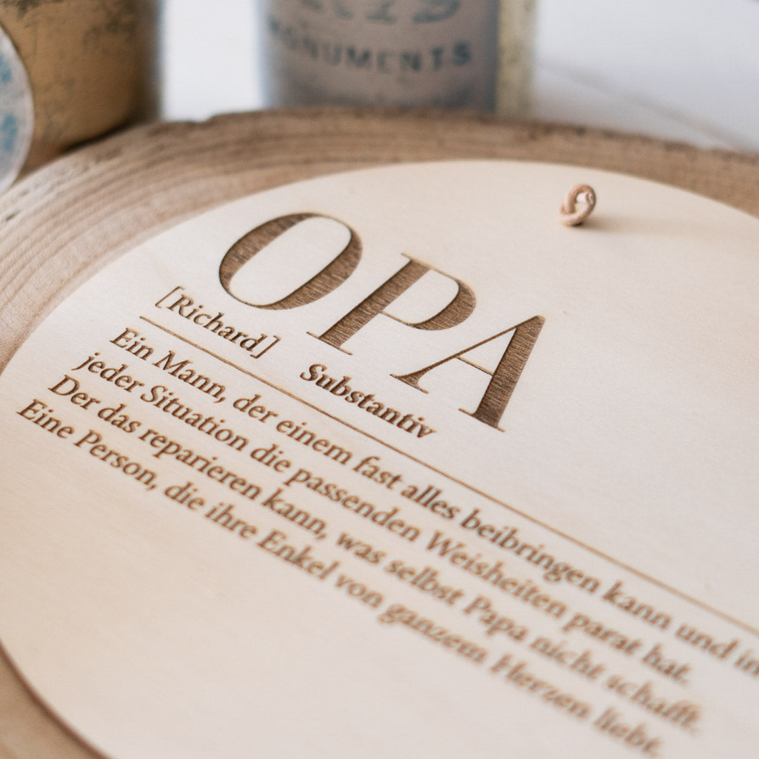 Holzschild personalisiert zum Vatertag "Definition Opa"