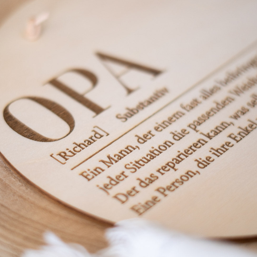 Holzschild personalisiert zum Vatertag "Definition Opa"