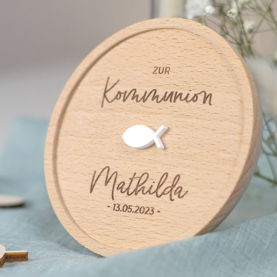 Keksdose personalisiert aus Glas mit Holzdeckel "Fisch"