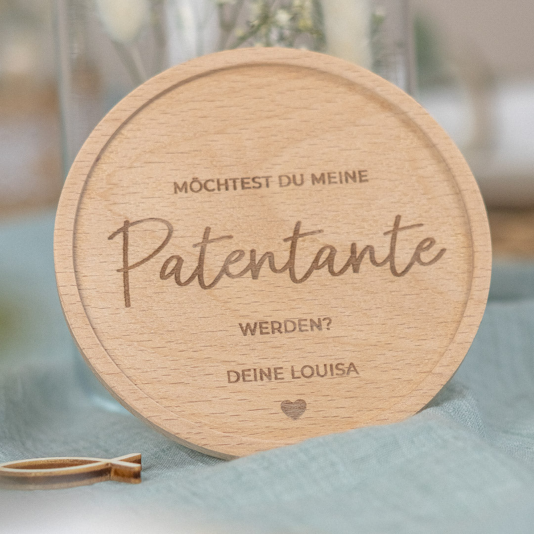 Keksdose personalisiert aus Glas mit Holzdeckel "Taufpaten"