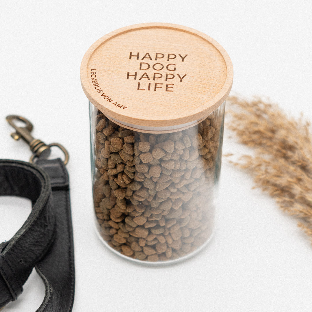 Leckerlidose personalisiert mit Deckel für Hundekekse "Happy"