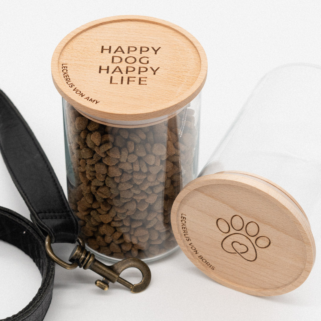 Leckerlidose personalisiert mit Deckel für Hundekekse "Happy"