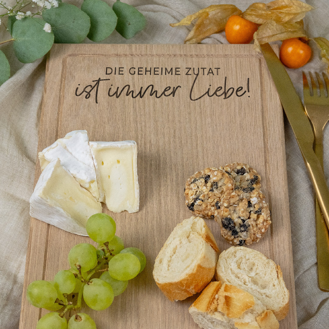 Schneidebrett aus Eichenholz zur Hochzeit "Geheime Zutat"