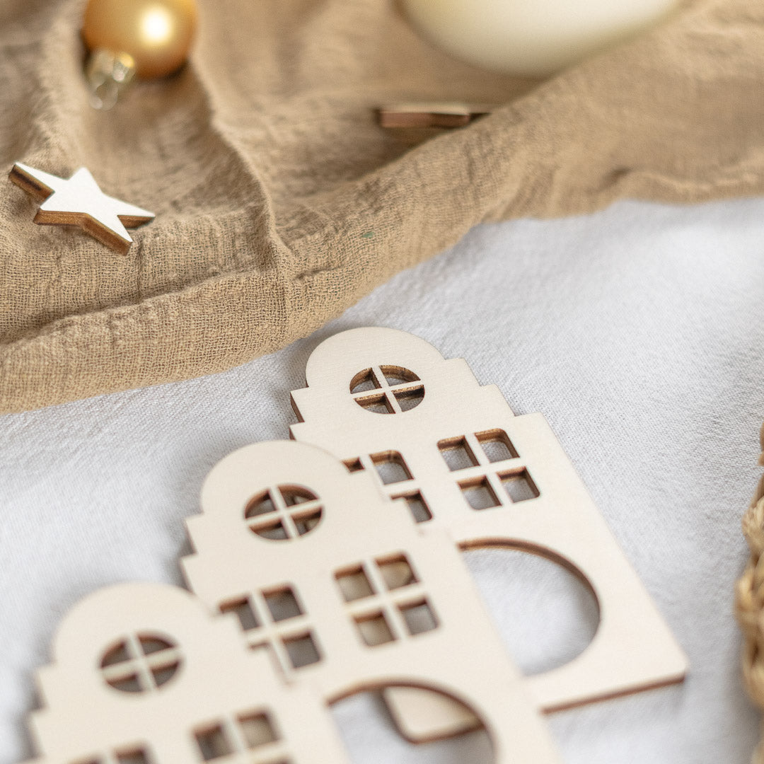 Serviettenringe zu Weihnachten aus Holz "Grachtenhaus"