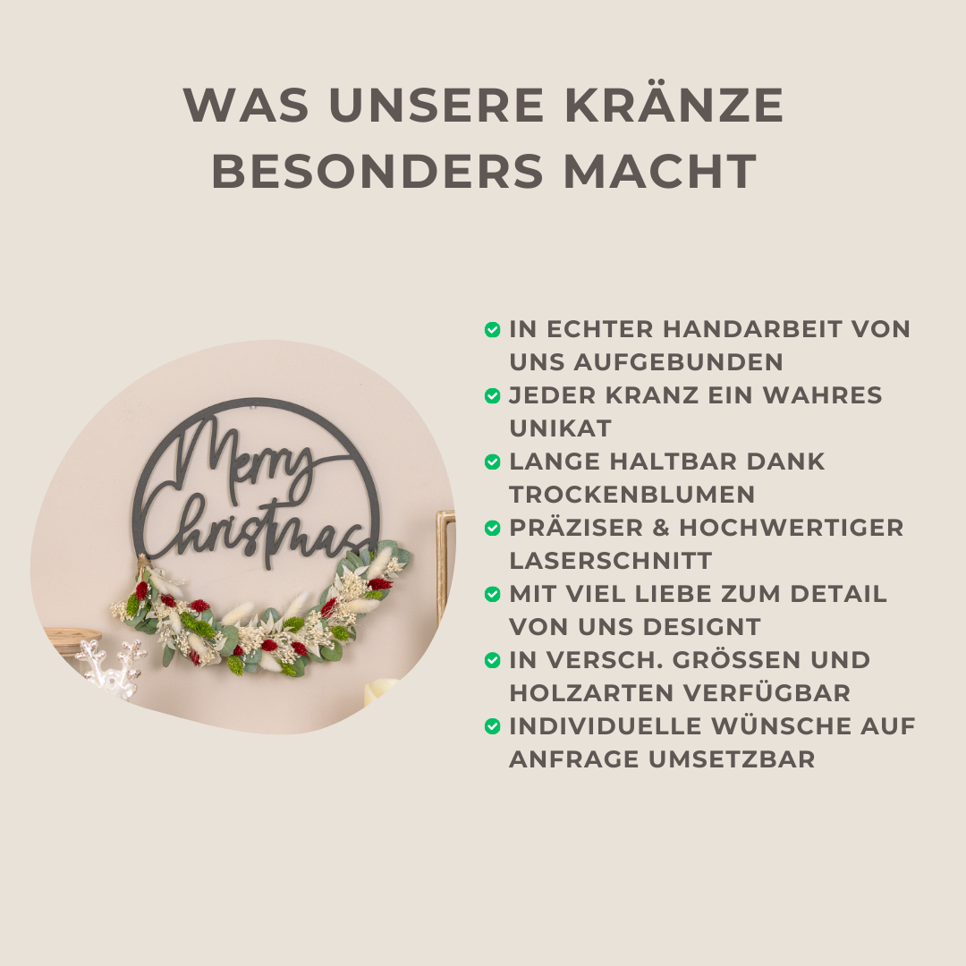 Türkranz Weihnachten aus Holz mit Trockenblumen "Merry Christmas"