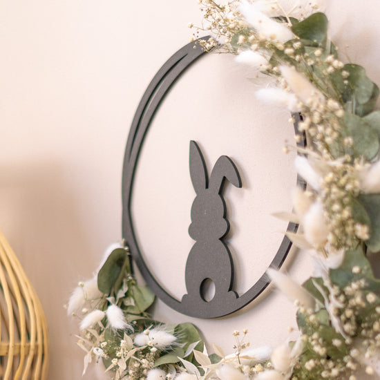 Türkranz Frühling aus Holz mit Trockenblumen "Osterhase"