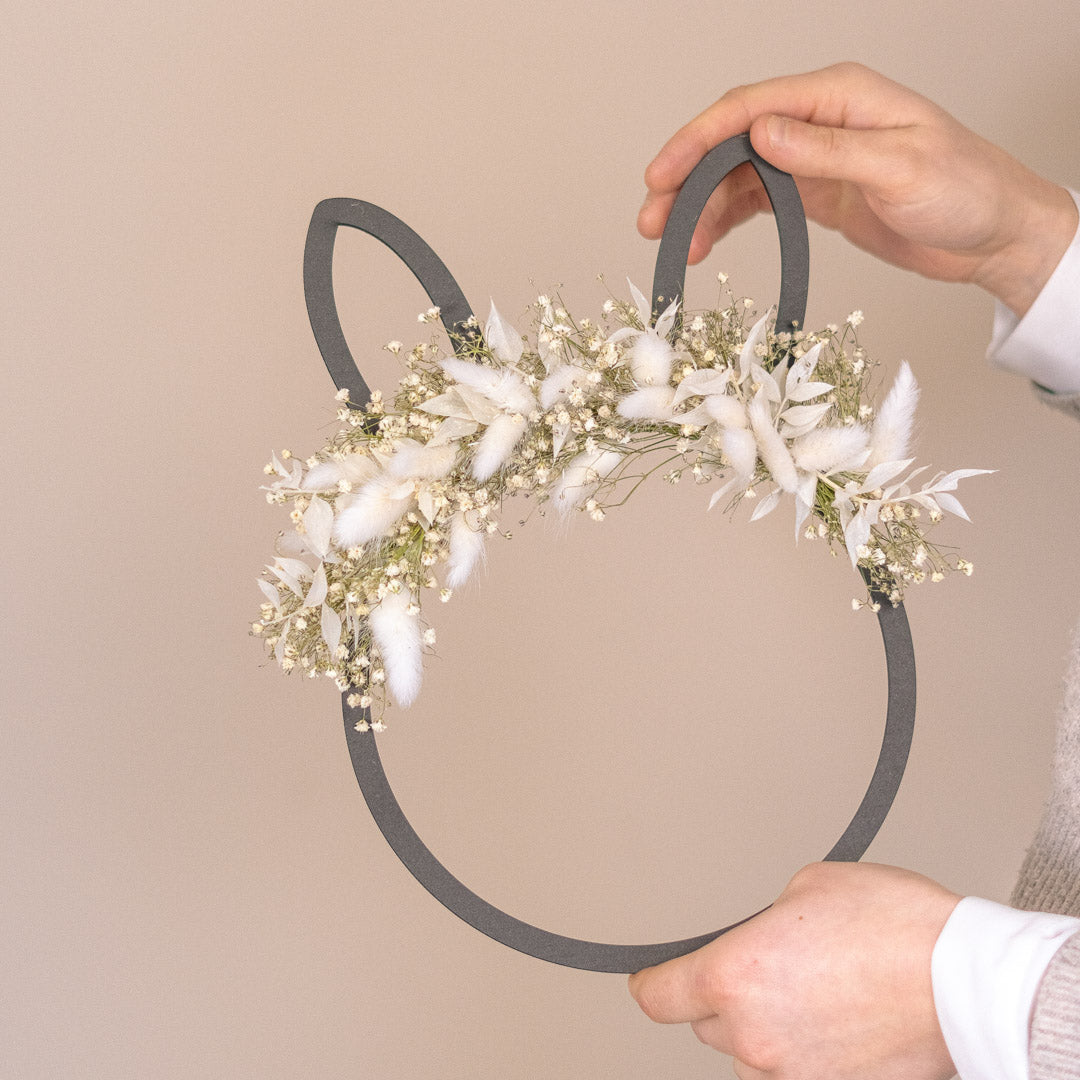 Türkranz Frühling aus Holz mit Trockenblumen "Hasenohr"