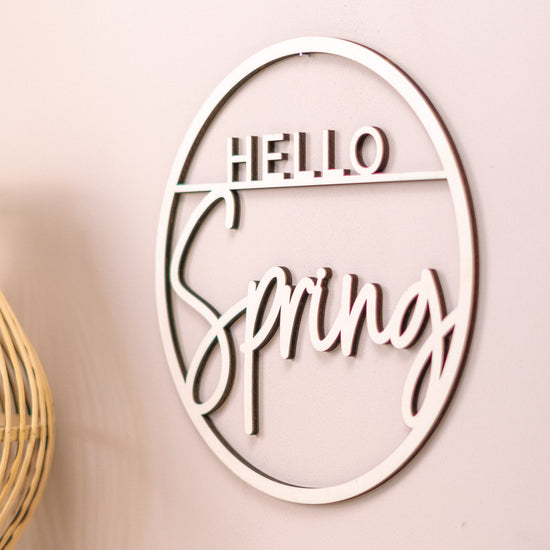 Türkranz Frühling aus Holz mit Trockenblumen "Hello Spring"