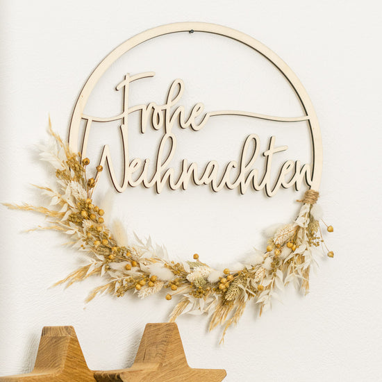 Türkranz Weihnachten aus Holz mit Trockenblumen "Frohe Weihnachten"