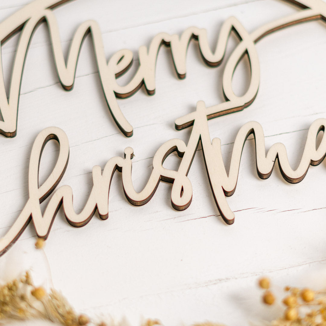 Türkranz Weihnachten aus Holz mit Trockenblumen "Merry Christmas"