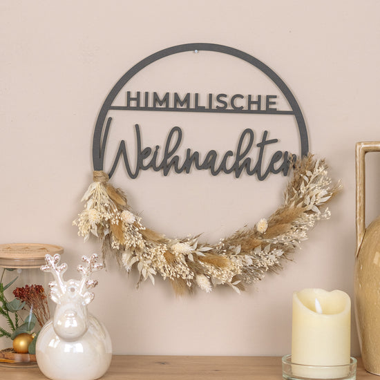 Türkranz Weihnachten aus Holz mit Trockenblumen "Himmlische Weihnachten"