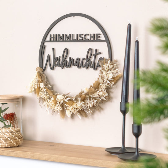 Türkranz Weihnachten aus Holz mit Trockenblumen "Himmlische Weihnachten"