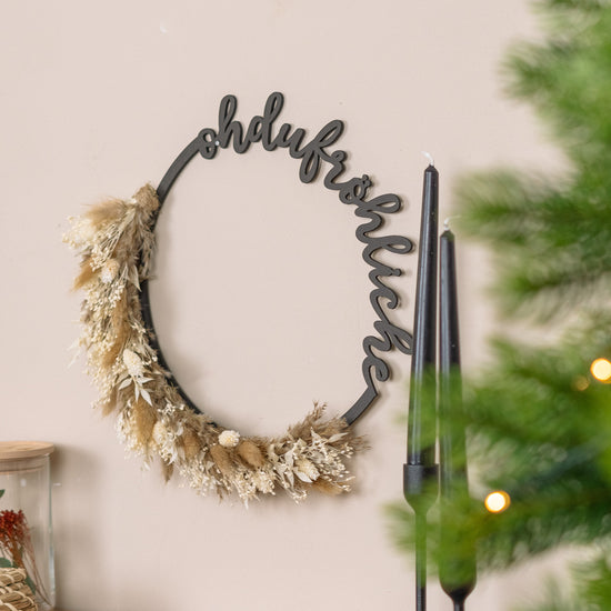 Türkranz Weihnachten aus Holz mit Trockenblumen "Oh du Fröhliche"