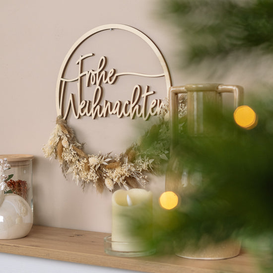 Türkranz Weihnachten aus Holz mit Trockenblumen "Frohe Weihnachten"