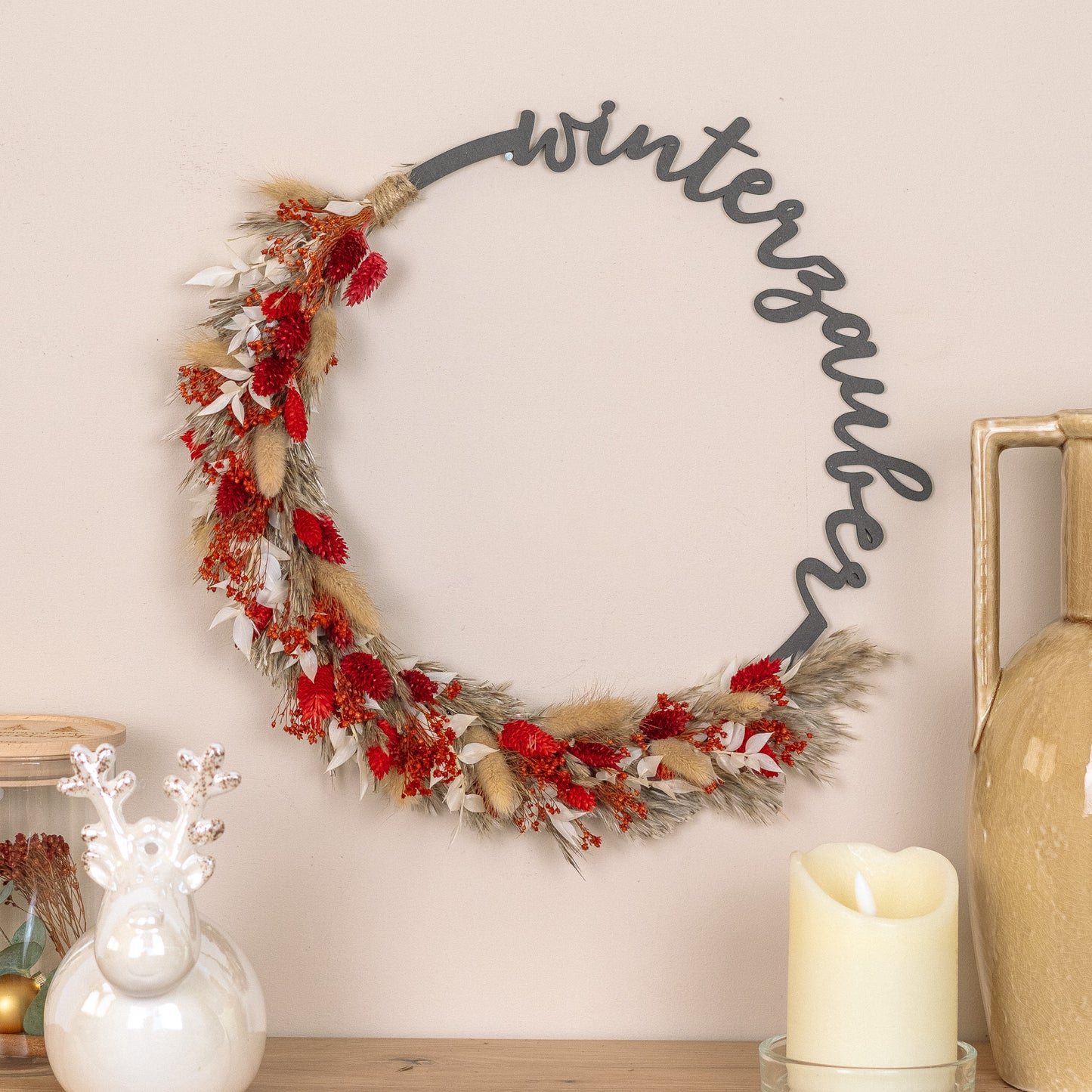 Türkranz Weihnachten aus Holz mit Trockenblumen "Winterzauber"