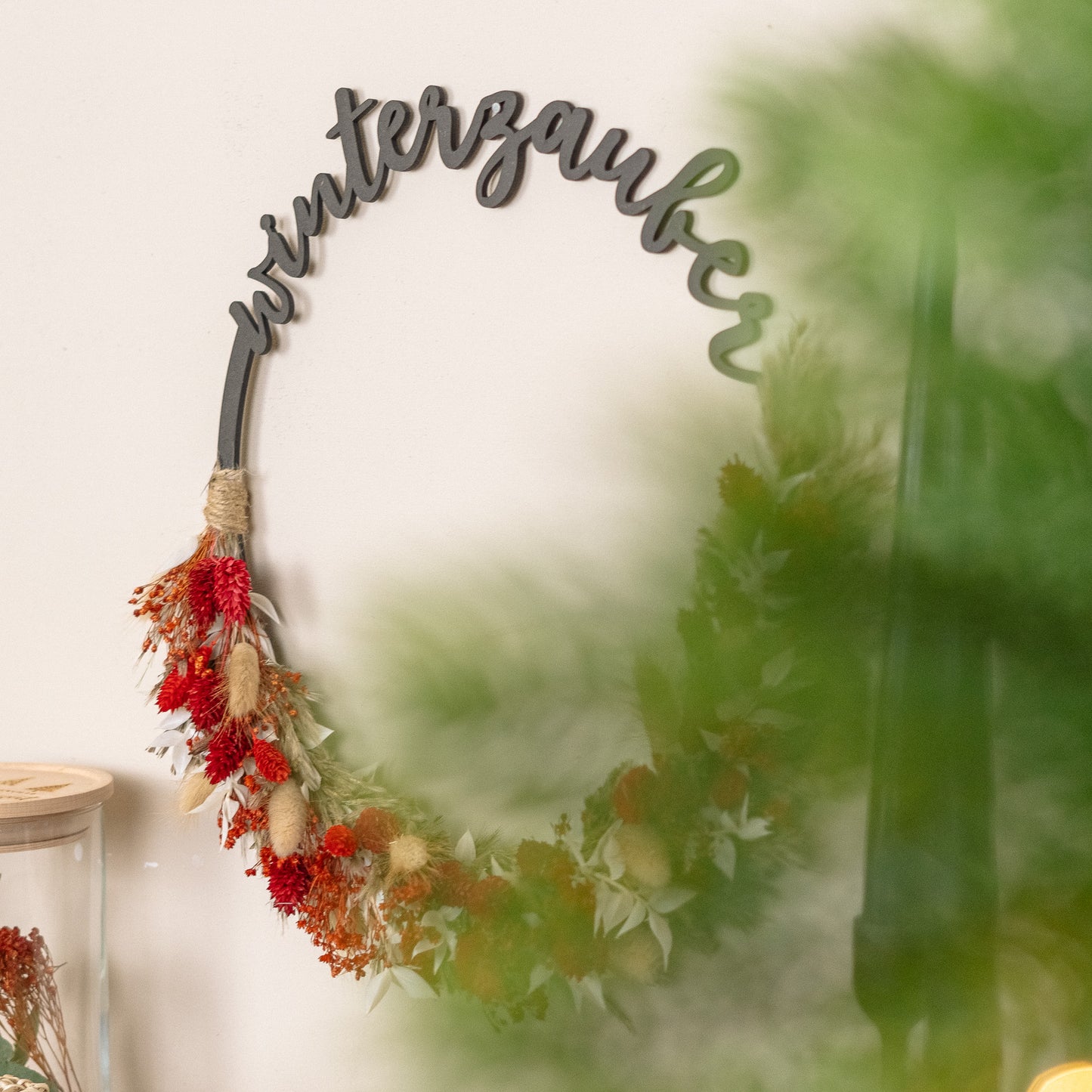 Türkranz Weihnachten aus Holz mit Trockenblumen "Winterzauber"