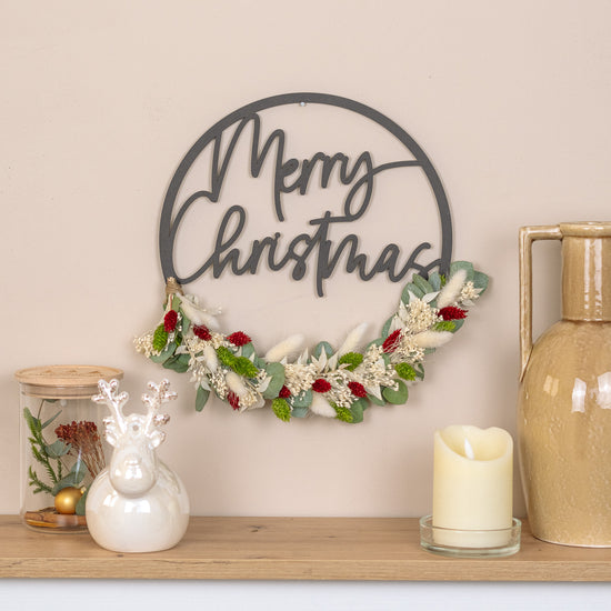 Türkranz Weihnachten aus Holz mit Trockenblumen "Merry Christmas"