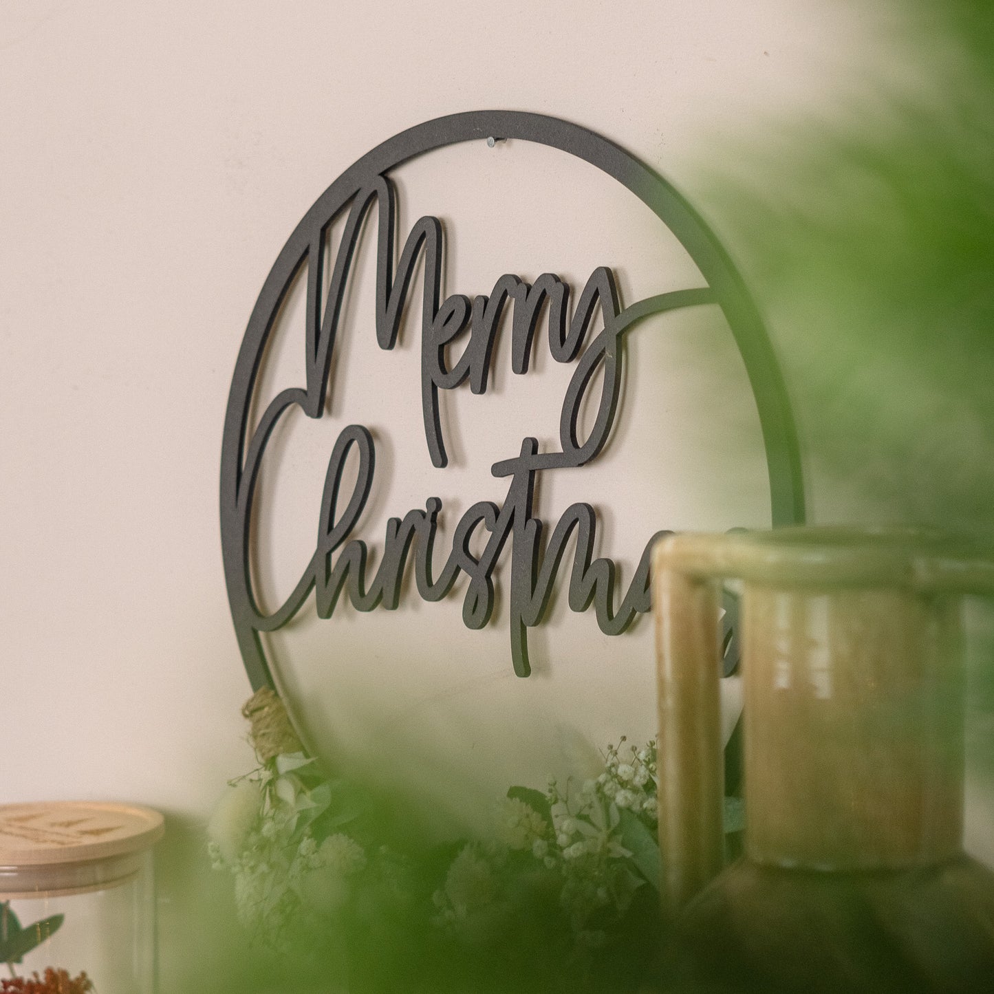 Türkranz Weihnachten aus Holz mit Trockenblumen "Merry Christmas"