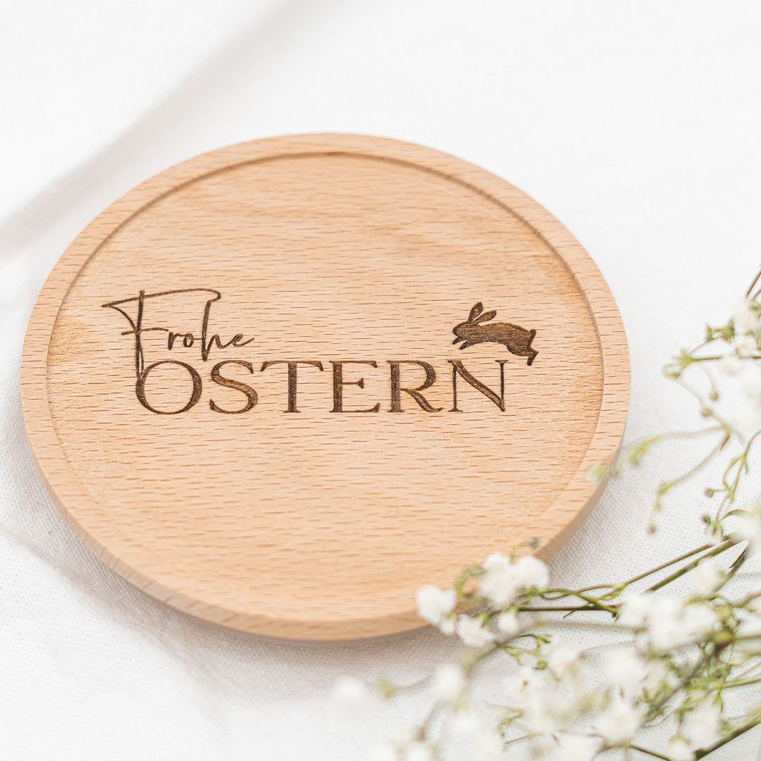 Keksdose zu Ostern aus Glas mit Holzdeckel "Frohe Ostern"