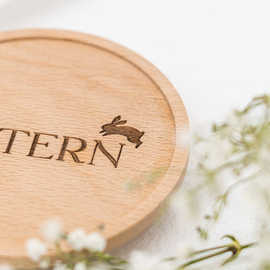 Keksdose zu Ostern aus Glas mit Holzdeckel "Frohe Ostern"