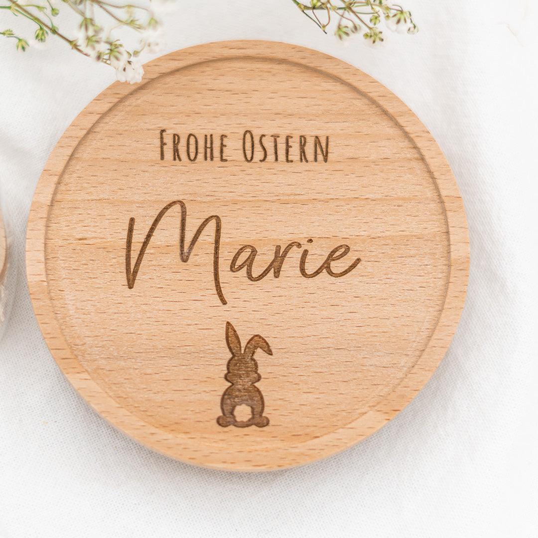 Keksdose personalisiert zu Ostern aus Glas mit Holzdeckel "Frohe Ostern"