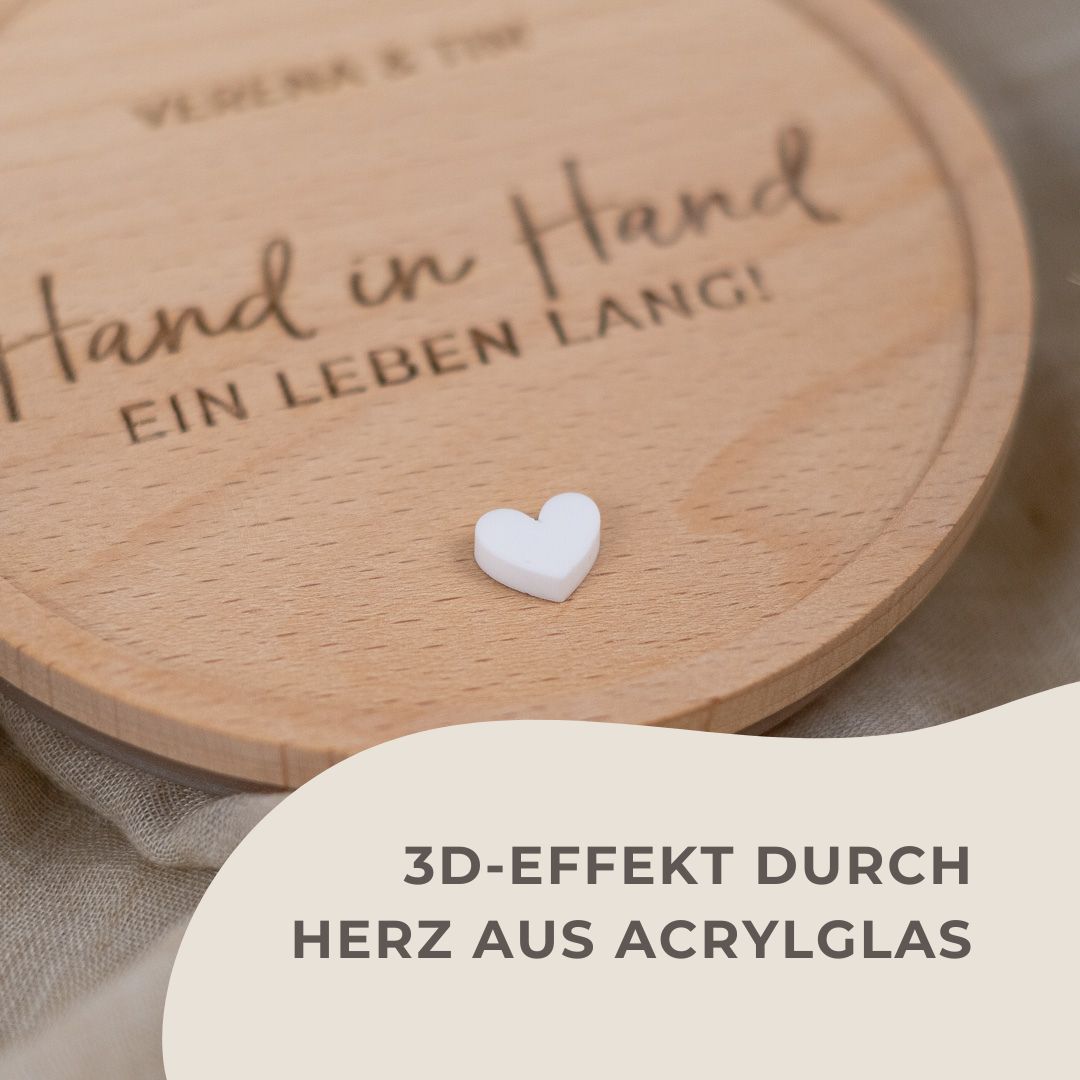 Keksdose personalisiert aus Glas mit Holzdeckel "Hand in Hand"