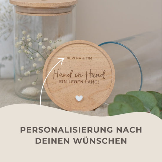 Keksdose personalisiert aus Glas mit Holzdeckel "Der schönste Weg"