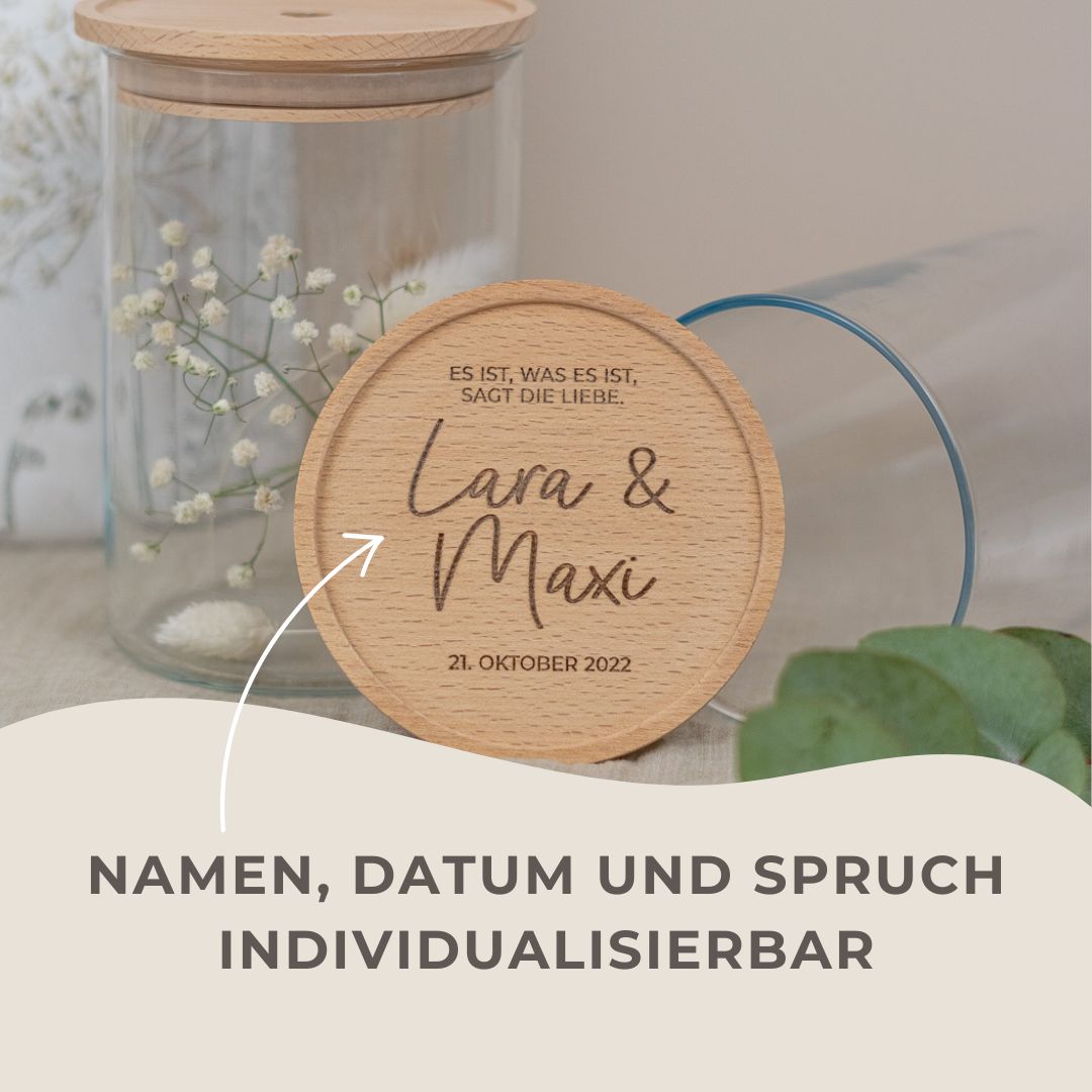 Keksdose personalisiert aus Glas mit Holzdeckel "Basic"