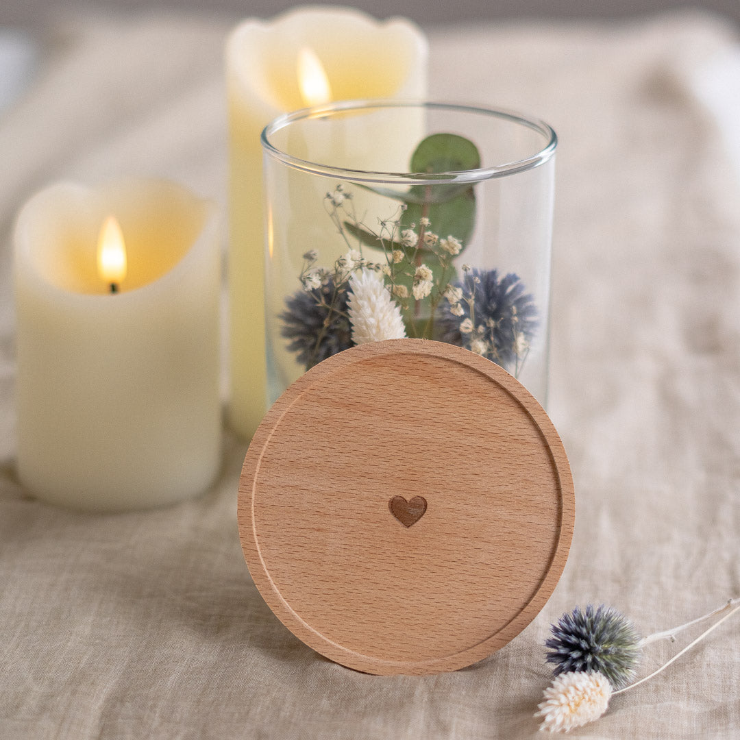 Vorratsglas mit Holzdeckel und Gravur "Herz"