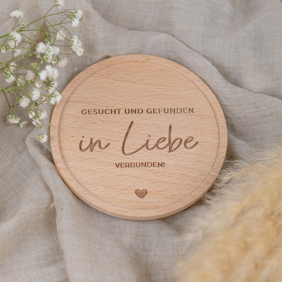 Keksdose zur Hochzeit aus Glas mit Holzdeckel "In Liebe verbunden"