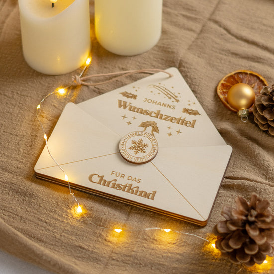 Wunschzettel personalisiert zu Weihnachten aus Holz "Glocke"